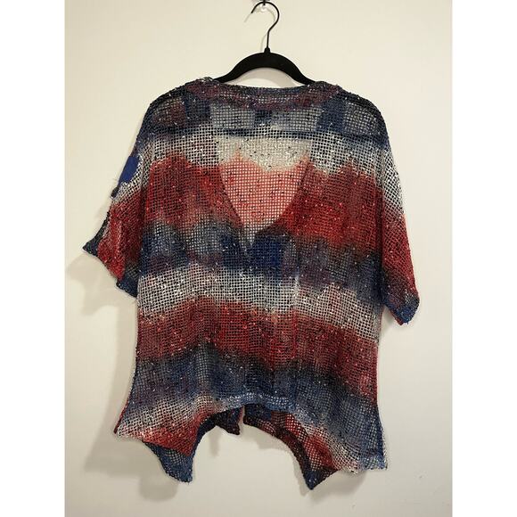 Katie Todd Women's Knit Cardigan Red White Blue Button Front Artsy Lagenlook M - Picture 2 of 6